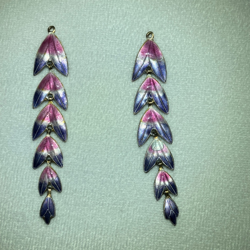Handmade Scandinavian Enamel on Sterling Drop Earrings, Vintage S925